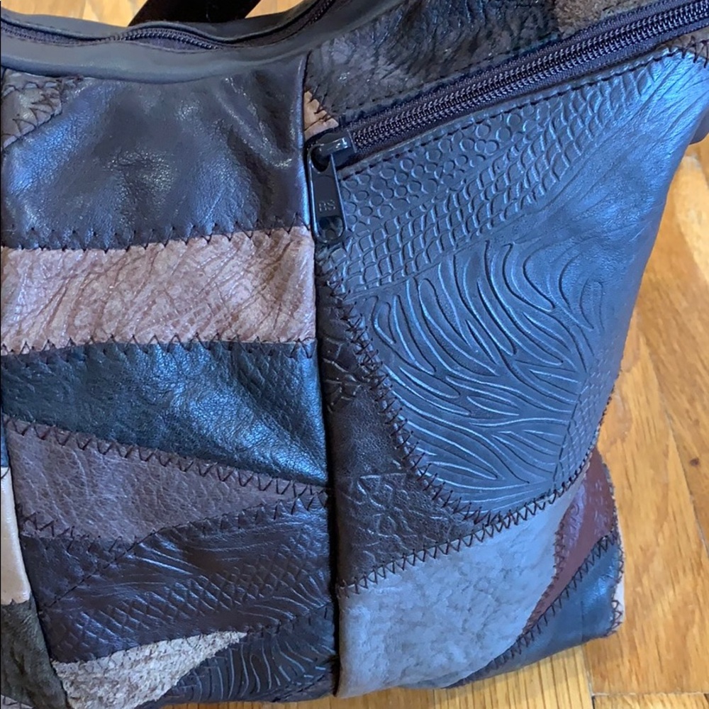 Vintage Brown Leather Patchwork Bag - image 3